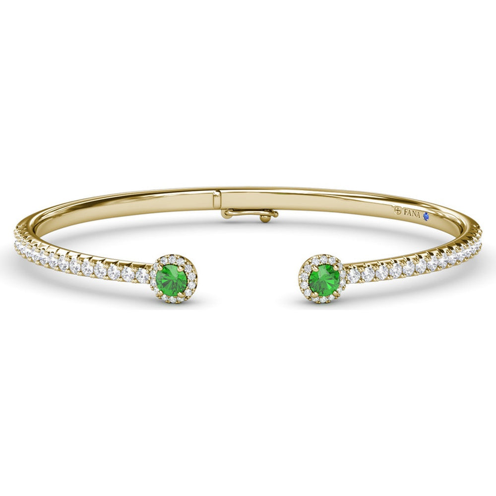 Open Bangle with Halo Round Emeralds and Pavé Diamonds by Fana - 1.84 Carat Total Gemstone Weight