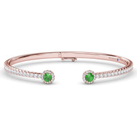 Open Bangle with Halo Round Emeralds and Pavé Diamonds by Fana - 1.84 Carat Total Gemstone Weight