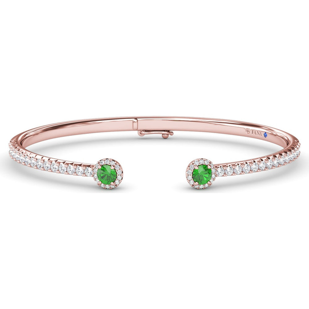 Open Bangle with Halo Round Emeralds and Pavé Diamonds by Fana - 1.84 Carat Total Gemstone Weight