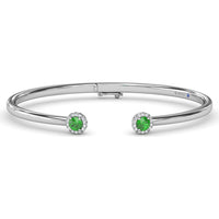 Open Cuff Bangle with Halo Set Round Emeralds and Diamonds by Fana - 0.65 Carat Total Gemstone Weight