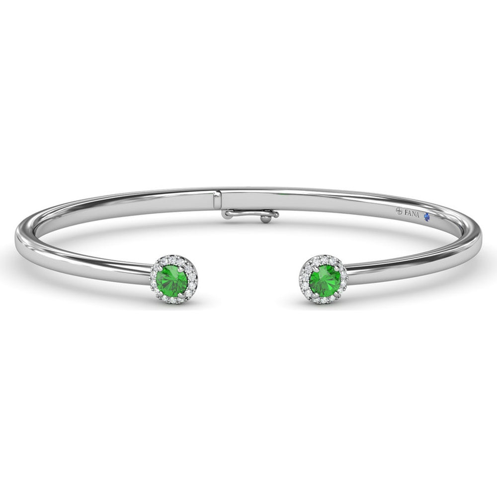 Open Cuff Bangle with Halo Set Round Emeralds and Diamonds by Fana - 0.65 Carat Total Gemstone Weight