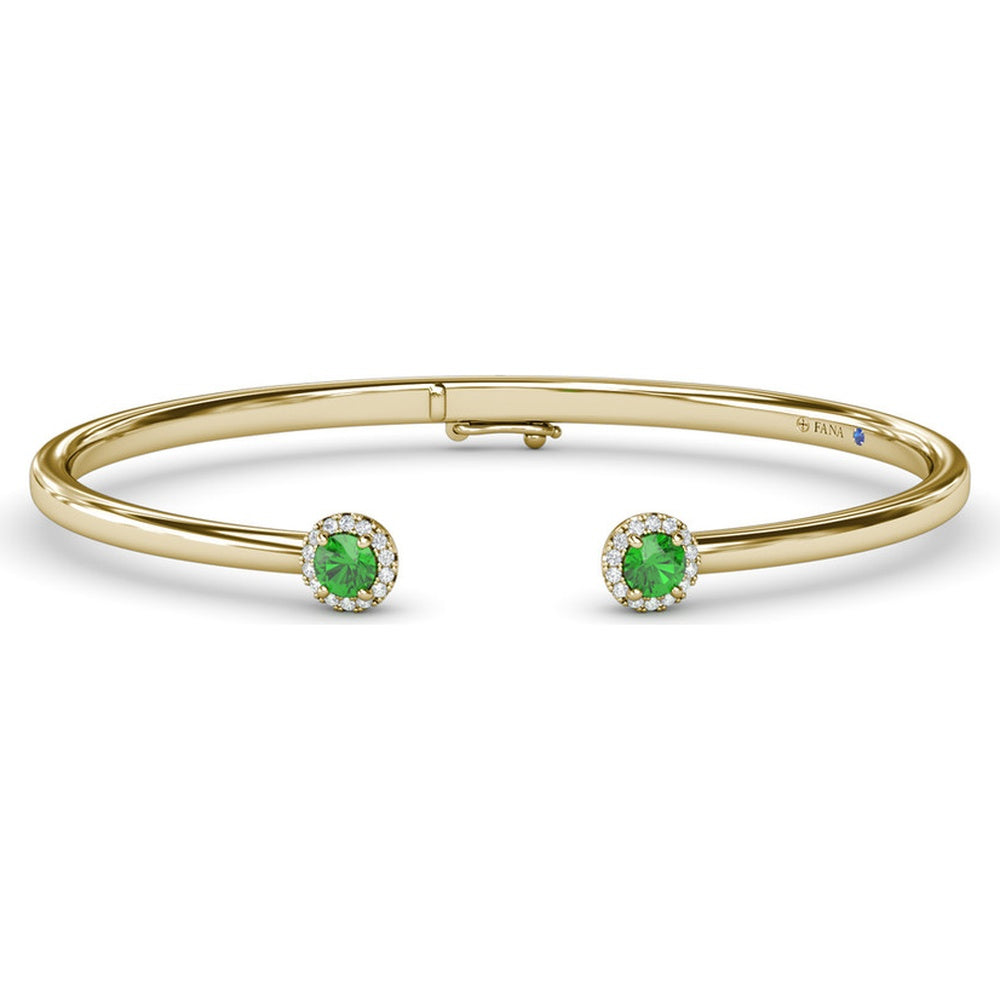 Open Cuff Bangle with Halo Set Round Emeralds and Diamonds by Fana - 0.65 Carat Total Gemstone Weight