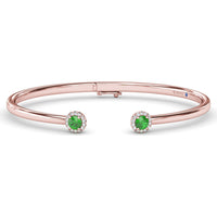 Open Cuff Bangle with Halo Set Round Emeralds and Diamonds by Fana - 0.65 Carat Total Gemstone Weight