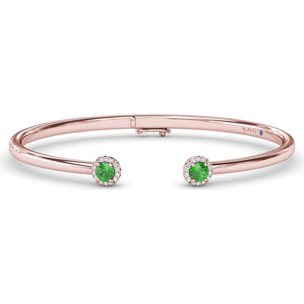 Open Cuff Bangle with Halo Set Round Emeralds and Diamonds by Fana - 0.65 Carat Total Gemstone Weight