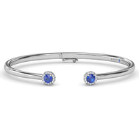 Open Cuff Bangle with Halo Set Round Sapphires and Pavé Diamonds by Fana - 0.82 Carat Total Gemstone Weight