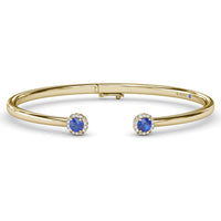 Open Cuff Bangle with Halo Set Round Sapphires and Pavé Diamonds by Fana - 0.82 Carat Total Gemstone Weight