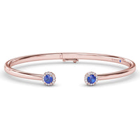 Open Cuff Bangle with Halo Set Round Sapphires and Pavé Diamonds by Fana - 0.82 Carat Total Gemstone Weight