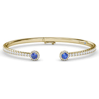Open Cuff Bangle with Round Blue Sapphire Halos and Pavé Diamonds by Fana - 2.02 Carat Total Gemstone Weight