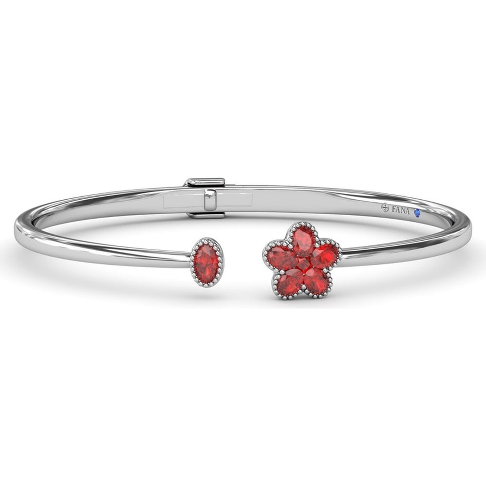Open Floral Bangle with Milgrain Set Oval Rubies by Fana - 1.69 Carat Total Ruby Weight