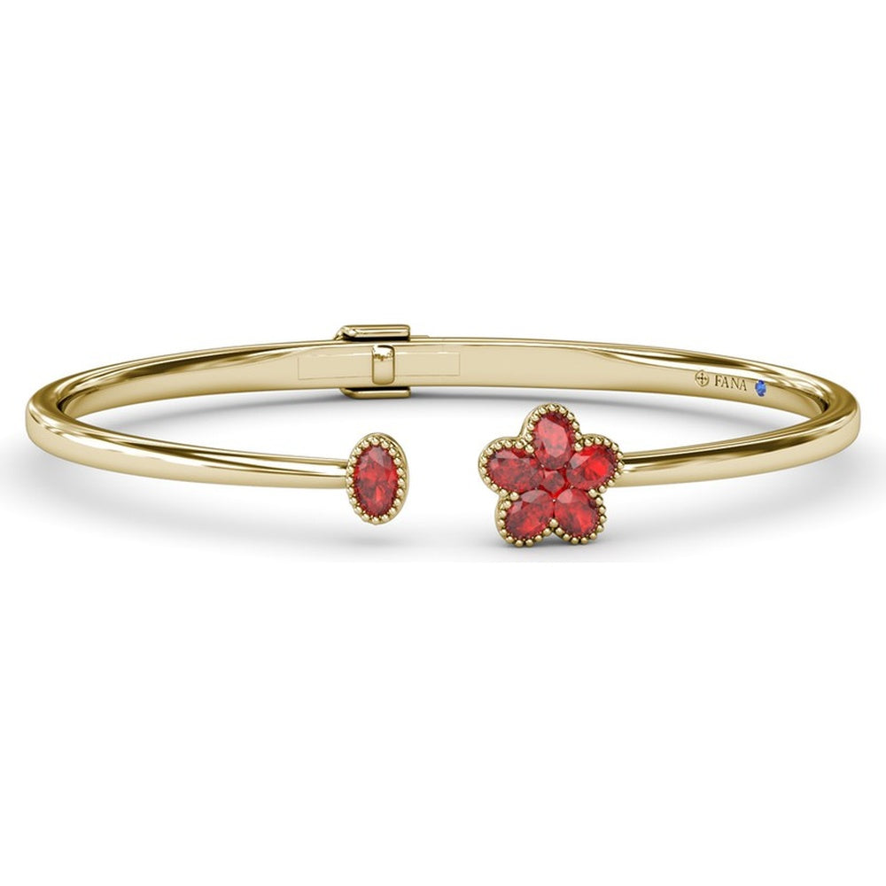 Open Floral Bangle with Milgrain Set Oval Rubies by Fana - 1.69 Carat Total Ruby Weight