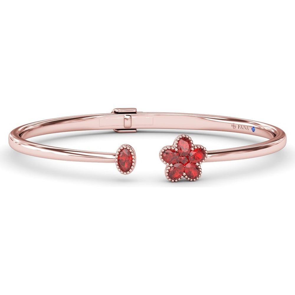 Open Floral Bangle with Milgrain Set Oval Rubies by Fana - 1.69 Carat Total Ruby Weight