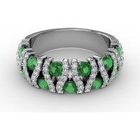 Openwork Band with Pavé Diamonds and Round Emeralds by Fana - 1.72 Carat Total Gemstone Weight