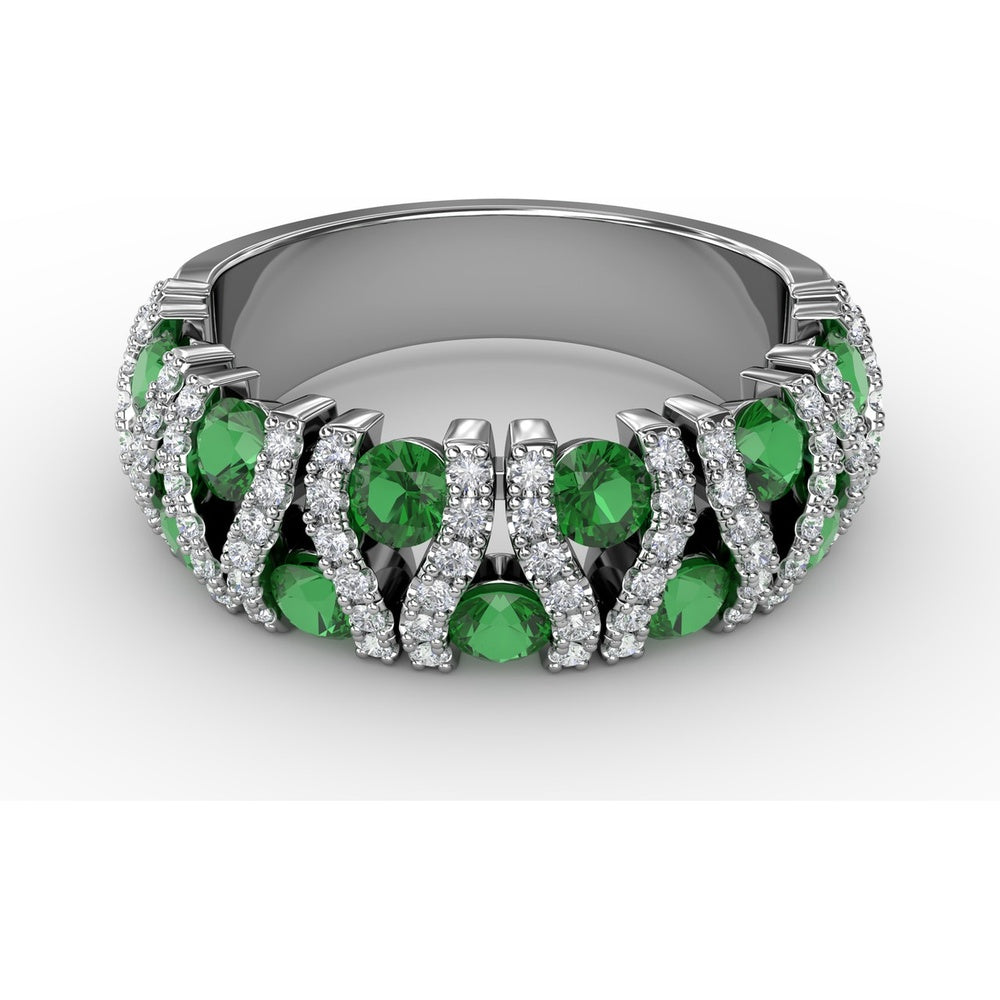 Openwork Band with Pavé Diamonds and Round Emeralds by Fana - 1.72 Carat Total Gemstone Weight