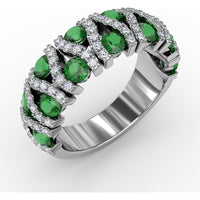 Openwork Band with Pavé Diamonds and Round Emeralds by Fana - 1.72 Carat Total Gemstone Weight