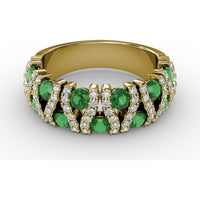 Openwork Band with Pavé Diamonds and Round Emeralds by Fana - 1.72 Carat Total Gemstone Weight