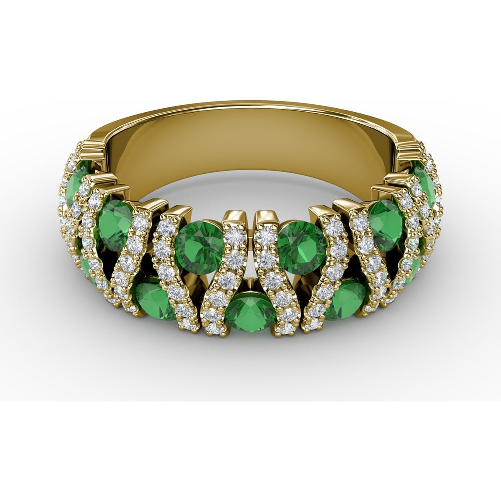 Openwork Band with Pavé Diamonds and Round Emeralds by Fana - 1.72 Carat Total Gemstone Weight