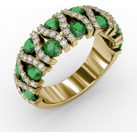 Openwork Band with Pavé Diamonds and Round Emeralds by Fana - 1.72 Carat Total Gemstone Weight