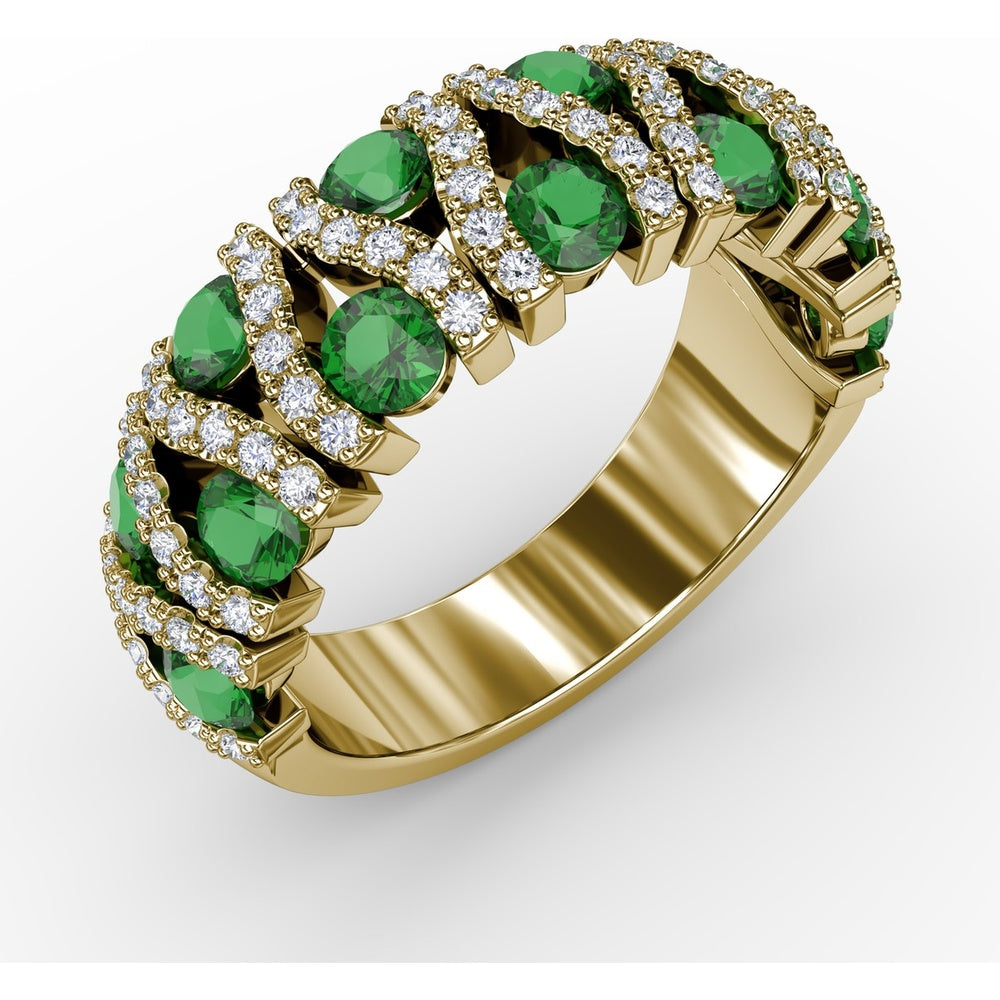 Openwork Band with Pavé Diamonds and Round Emeralds by Fana - 1.72 Carat Total Gemstone Weight