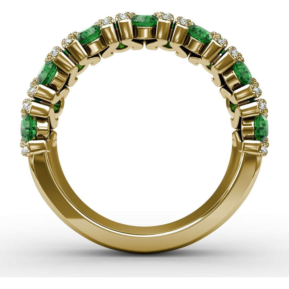 Openwork Band with Pavé Diamonds and Round Emeralds by Fana - 1.72 Carat Total Gemstone Weight