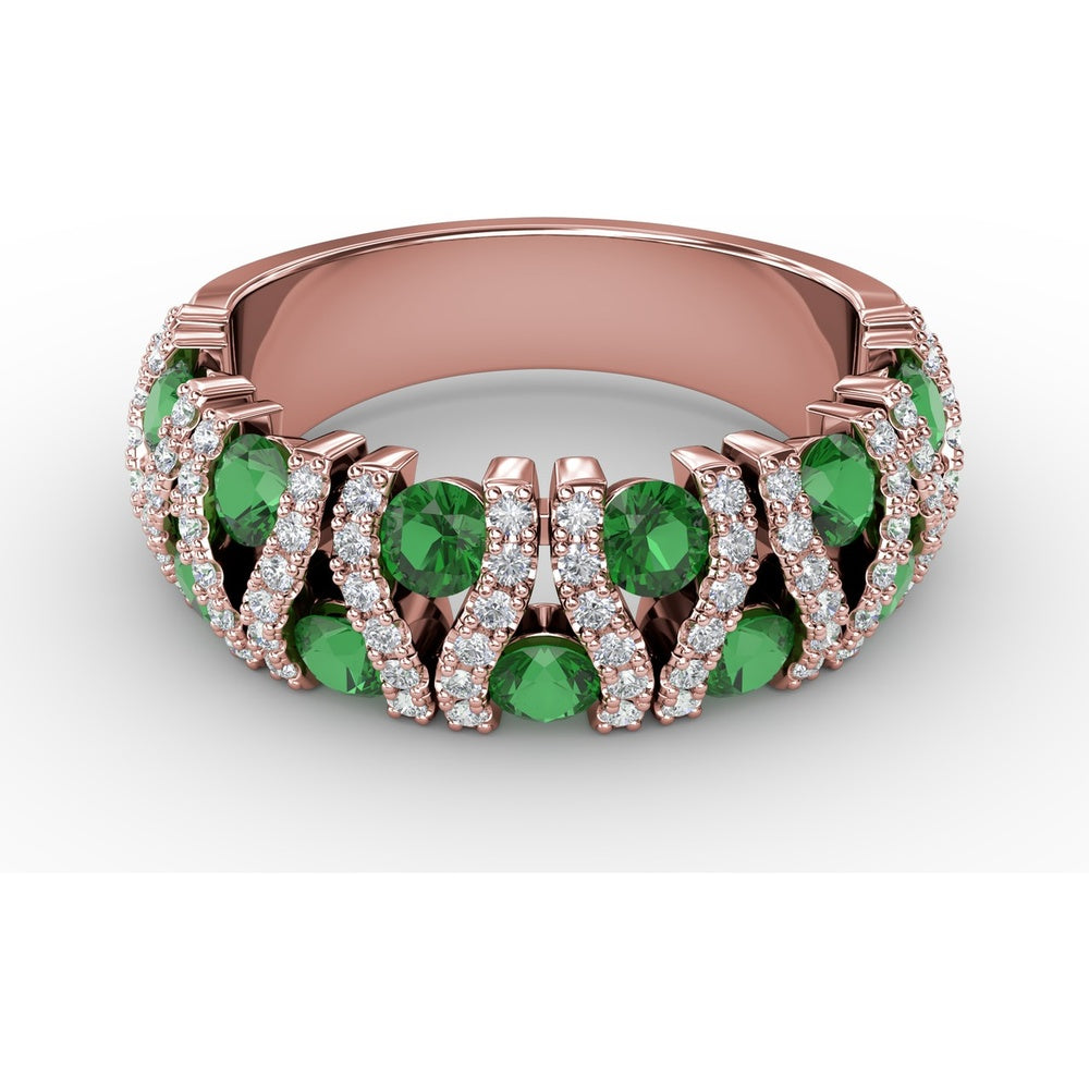 Openwork Band with Pavé Diamonds and Round Emeralds by Fana - 1.72 Carat Total Gemstone Weight