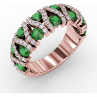 Openwork Band with Pavé Diamonds and Round Emeralds by Fana - 1.72 Carat Total Gemstone Weight