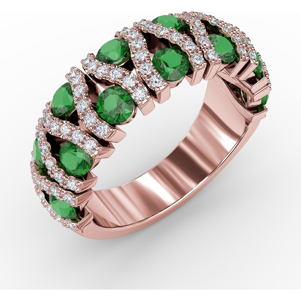 Openwork Band with Pavé Diamonds and Round Emeralds by Fana - 1.72 Carat Total Gemstone Weight