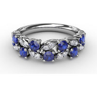 Openwork Band with Round Blue Sapphires and Pavé Diamond Marquise Motifs by Fana - 1.04 Carat Total Gemstone Weight