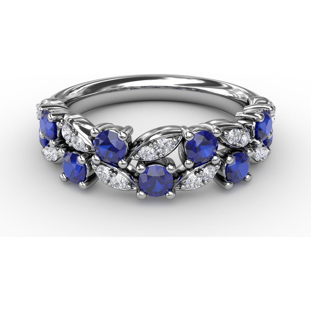 Openwork Band with Round Blue Sapphires and Pavé Diamond Marquise Motifs by Fana - 1.04 Carat Total Gemstone Weight