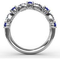 Openwork Band with Round Blue Sapphires and Pavé Diamond Marquise Motifs by Fana - 1.04 Carat Total Gemstone Weight