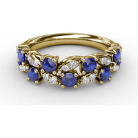 Openwork Band with Round Blue Sapphires and Pavé Diamond Marquise Motifs by Fana - 1.04 Carat Total Gemstone Weight