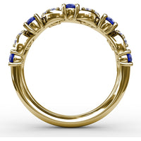 Openwork Band with Round Blue Sapphires and Pavé Diamond Marquise Motifs by Fana - 1.04 Carat Total Gemstone Weight