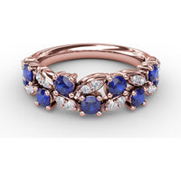 Openwork Band with Round Blue Sapphires and Pavé Diamond Marquise Motifs by Fana - 1.04 Carat Total Gemstone Weight