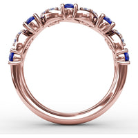 Openwork Band with Round Blue Sapphires and Pavé Diamond Marquise Motifs by Fana - 1.04 Carat Total Gemstone Weight