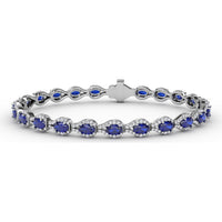 Openwork Bracelet with Halo-Set Oval Sapphires and Pavé Diamonds by Fana - 9.65 Carat Total Gemstone Weight