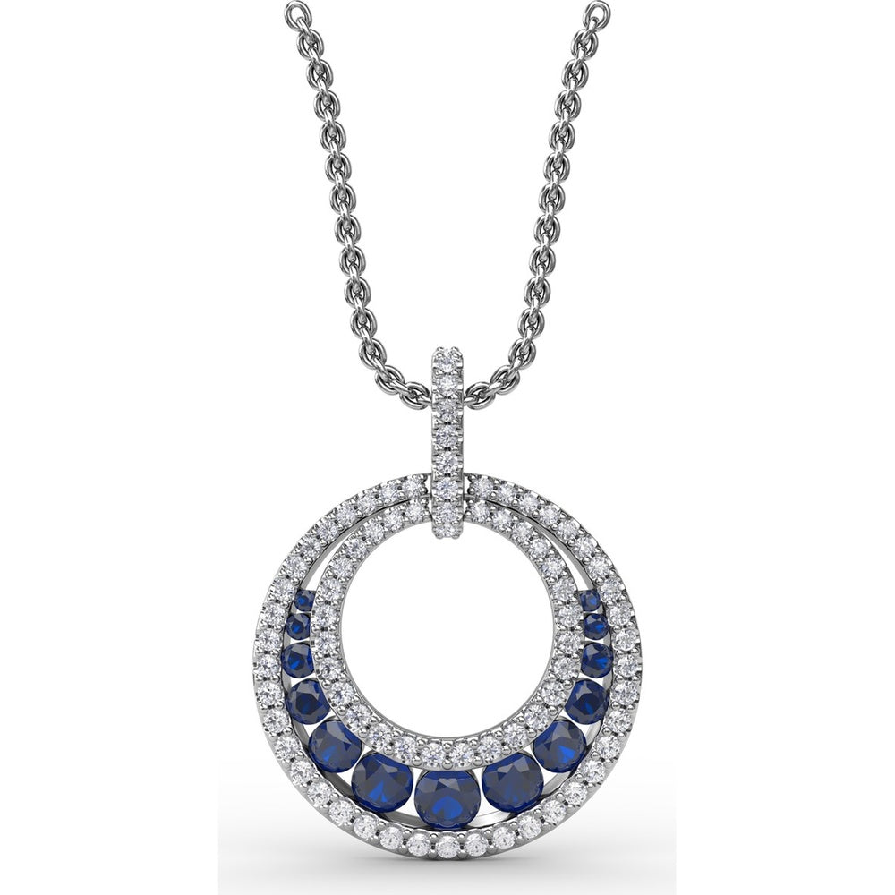 Openwork Circle Pendant with Pavé Diamonds and Round Blue Sapphires by Fana - 1.14 Carat Total Gemstone Weight