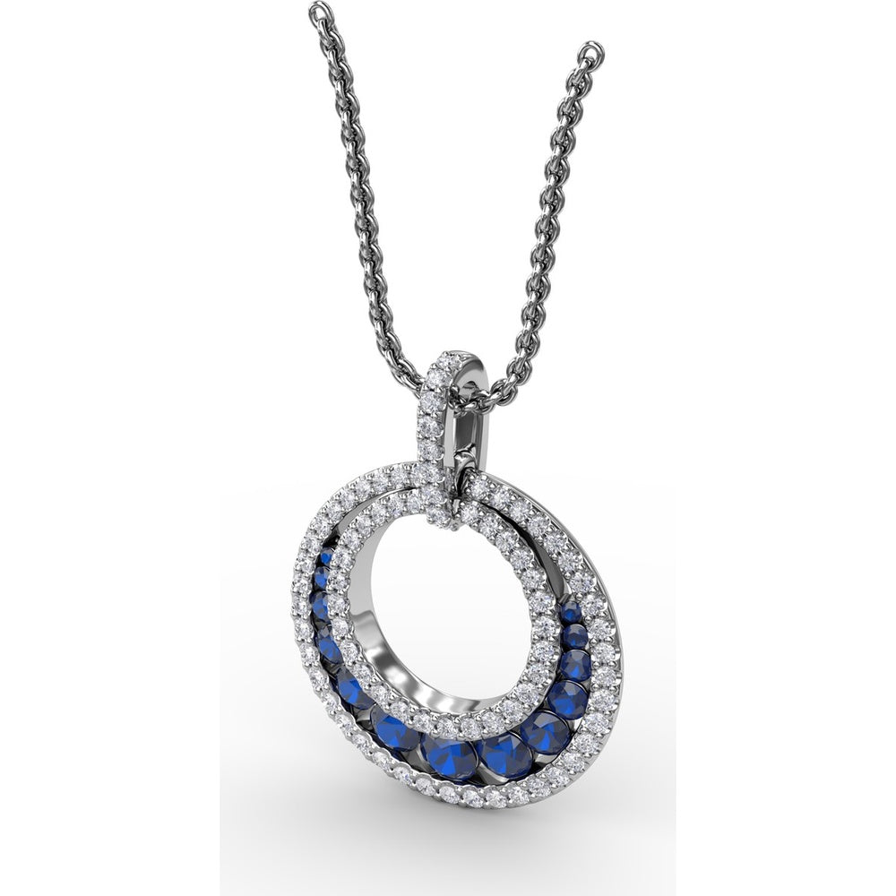 Openwork Circle Pendant with Pavé Diamonds and Round Blue Sapphires by Fana - 1.14 Carat Total Gemstone Weight