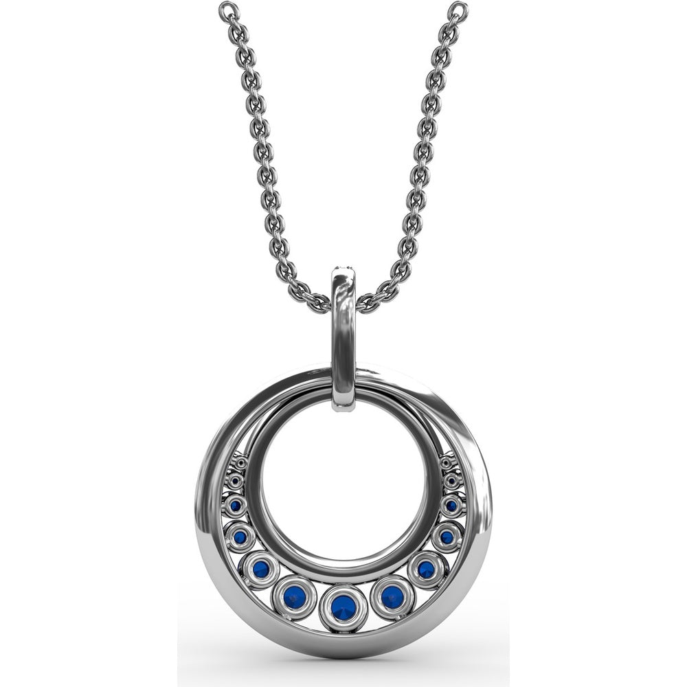 Openwork Circle Pendant with Pavé Diamonds and Round Blue Sapphires by Fana - 1.14 Carat Total Gemstone Weight