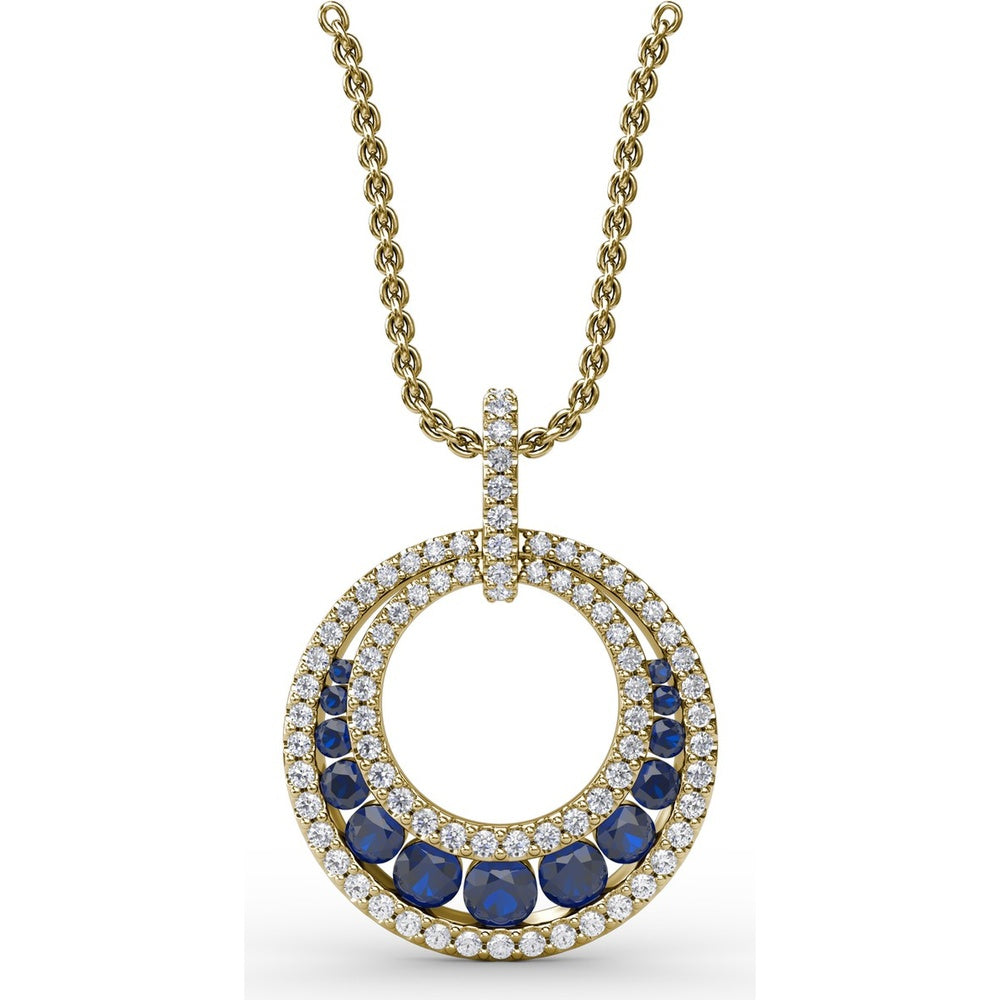 Openwork Circle Pendant with Pavé Diamonds and Round Blue Sapphires by Fana - 1.14 Carat Total Gemstone Weight