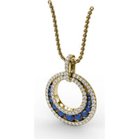 Openwork Circle Pendant with Pavé Diamonds and Round Blue Sapphires by Fana - 1.14 Carat Total Gemstone Weight