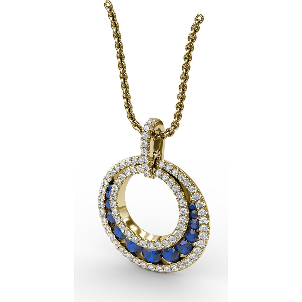 Openwork Circle Pendant with Pavé Diamonds and Round Blue Sapphires by Fana - 1.14 Carat Total Gemstone Weight