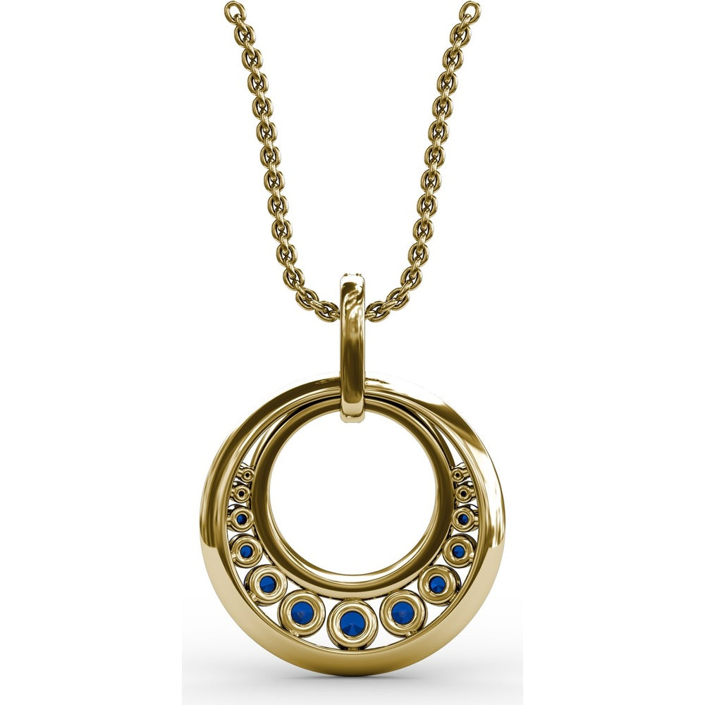 Openwork Circle Pendant with Pavé Diamonds and Round Blue Sapphires by Fana - 1.14 Carat Total Gemstone Weight