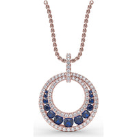 Openwork Circle Pendant with Pavé Diamonds and Round Blue Sapphires by Fana - 1.14 Carat Total Gemstone Weight
