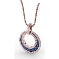 Openwork Circle Pendant with Pavé Diamonds and Round Blue Sapphires by Fana - 1.14 Carat Total Gemstone Weight