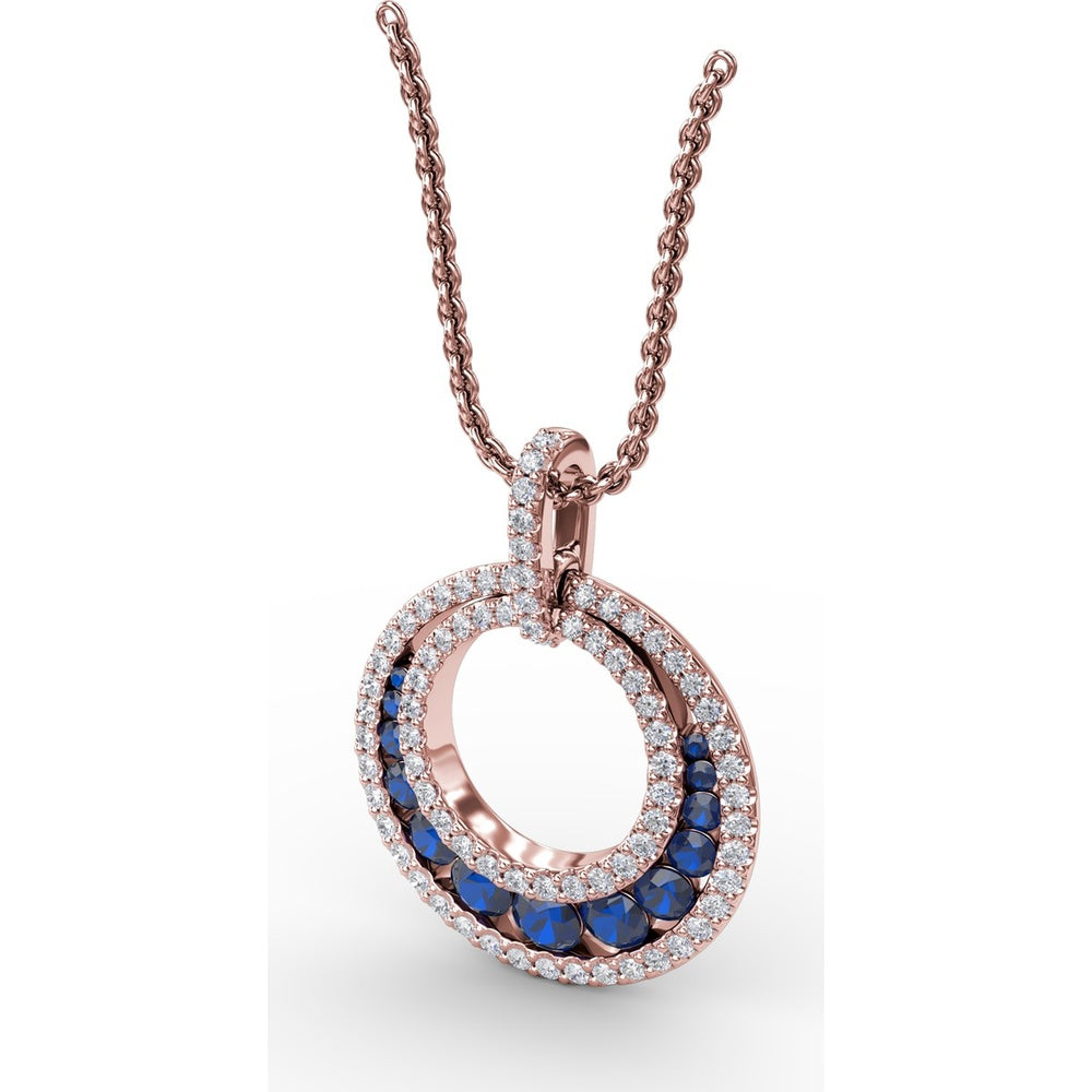Openwork Circle Pendant with Pavé Diamonds and Round Blue Sapphires by Fana - 1.14 Carat Total Gemstone Weight