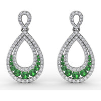 Openwork Drop Earrings with Pavé Diamonds and Graduated Round Emeralds by Fana - 2.00 Carat Total Gemstone Weight