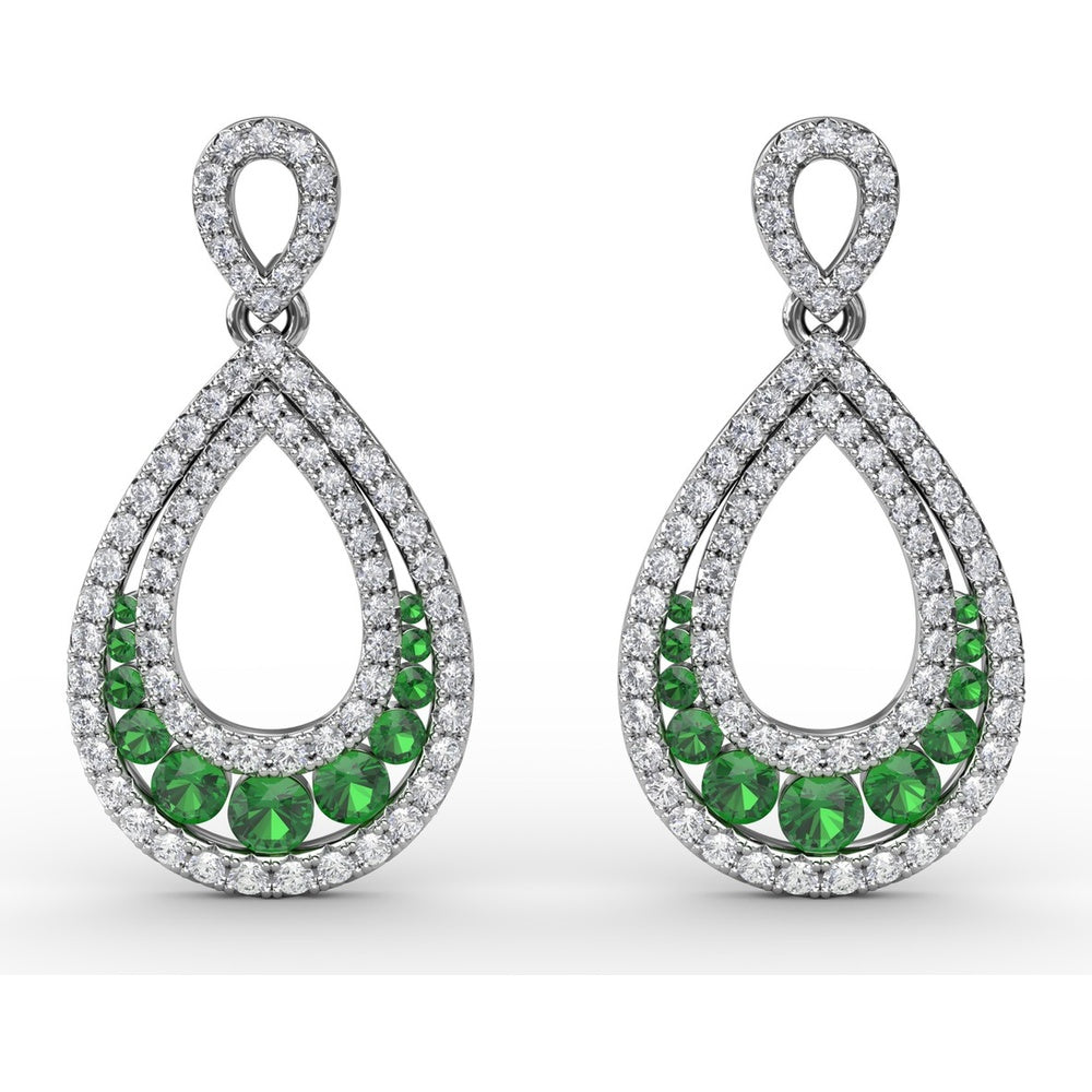 Openwork Drop Earrings with Pavé Diamonds and Graduated Round Emeralds by Fana - 2.00 Carat Total Gemstone Weight