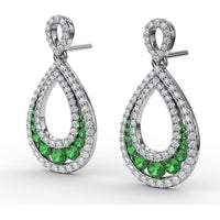 Openwork Drop Earrings with Pavé Diamonds and Graduated Round Emeralds by Fana - 2.00 Carat Total Gemstone Weight
