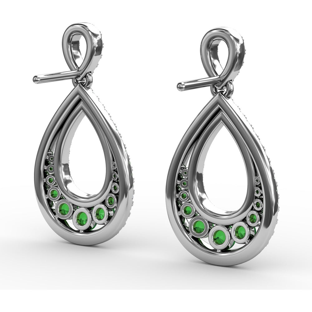 Openwork Drop Earrings with Pavé Diamonds and Graduated Round Emeralds by Fana - 2.00 Carat Total Gemstone Weight