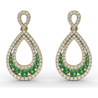 Openwork Drop Earrings with Pavé Diamonds and Graduated Round Emeralds by Fana - 2.00 Carat Total Gemstone Weight