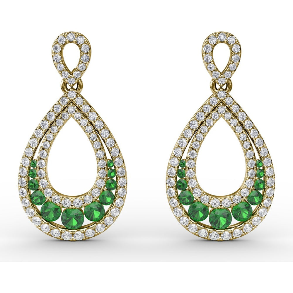 Openwork Drop Earrings with Pavé Diamonds and Graduated Round Emeralds by Fana - 2.00 Carat Total Gemstone Weight